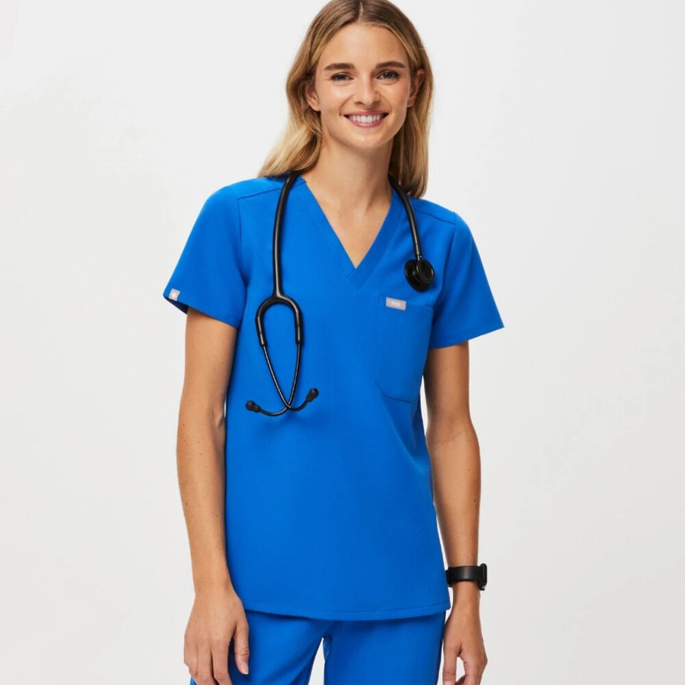 FIGS Royal Blue Catarina One-Pocket Scrub Top, Size S